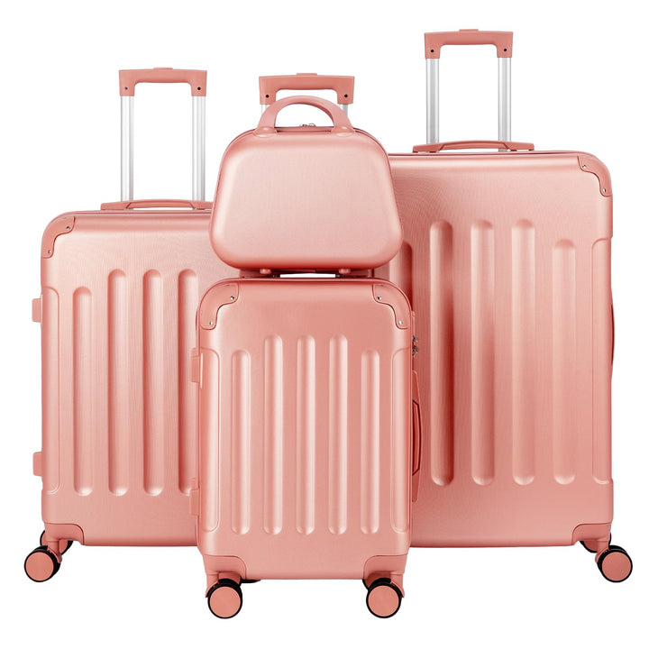 LEADZM Koffer Set 4 teilig Hartschale mit Kosmetikkoffer (Roségold) | Kofferset mit verstärkten Ecke