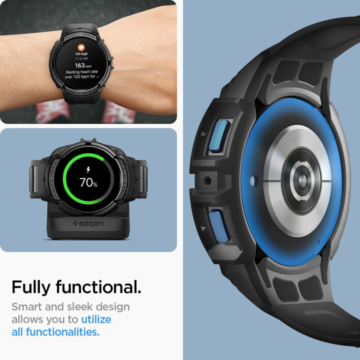 Spigen Rugged Armor Pro Hülle mit Armband Kompatibel mit Samsung Galaxy Watch 6 44mm 2023 - Schwarz