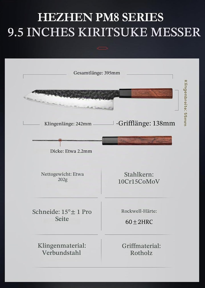 HEZHEN Kiritsuke Messer, Scharfes Kochmesser im Japanischen Stil Küchenmesser Profi, Handgeschmiedet