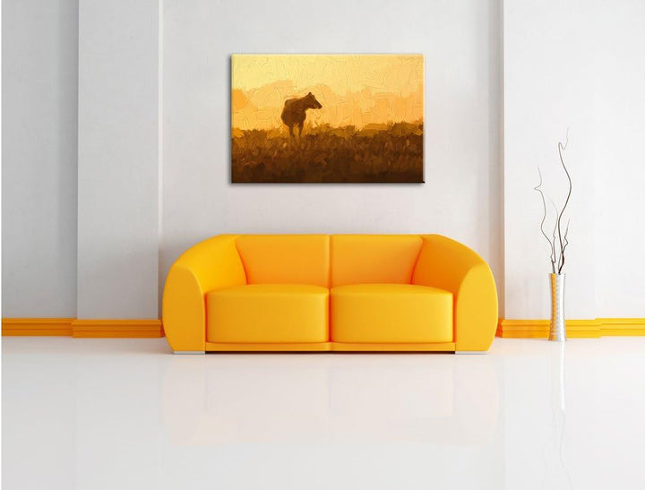 Pixxprint fressende Kuh auf der Weide als Leinwandbild/Grösse: 100x70 / Wandbild/Kunstdruck/fertig b