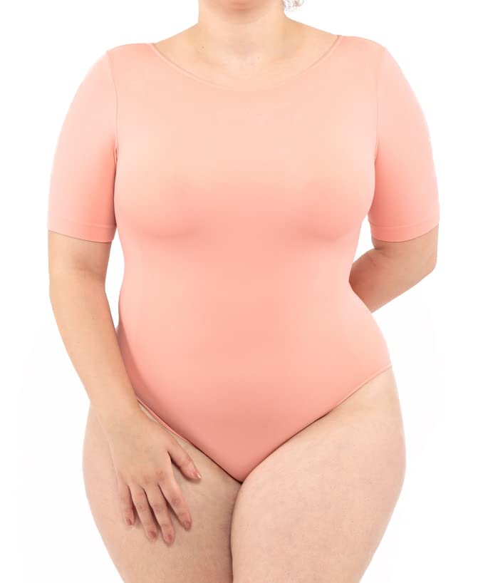 LEELA LAB Bodysuit Damen Grösse Grössen mit kurzen Ärmeln, Rundhalsausschnitt und Verstellbarem Vers