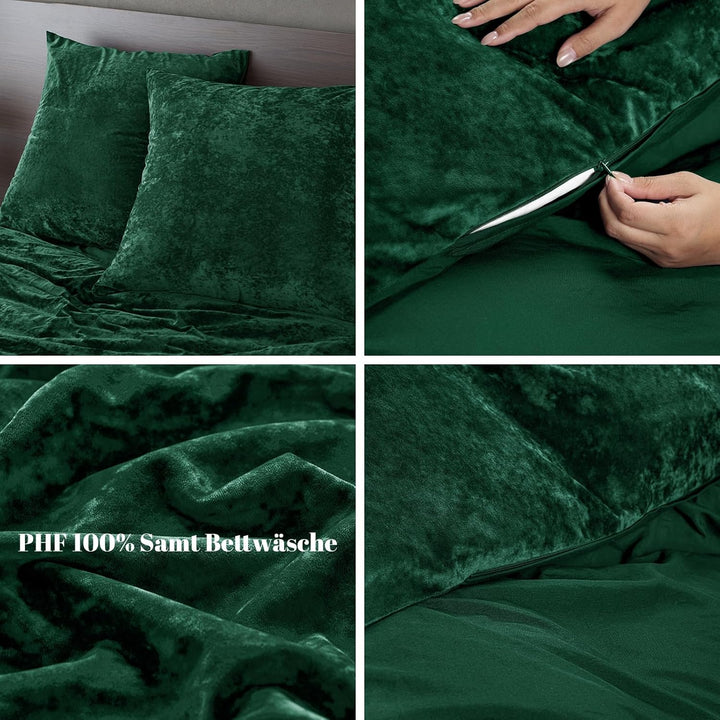 PHF P Velvet Duvet Cover Set Emerald Green S*2 DE Emerald Green 135 x 200 cm (X2), Emerald Green 135
