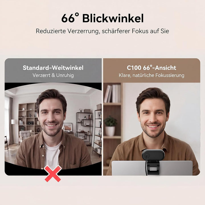 EMEET C100 Webcam 1080P, Fixfokus, 66° Sichtfeld, integriertes Mikrofon, Sichtschutzabdeckung, tragb