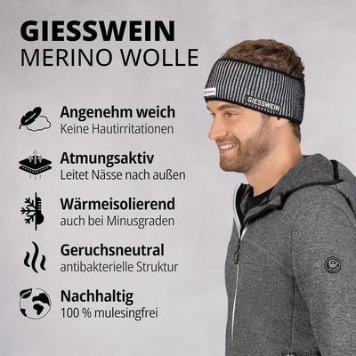 GIESSWEIN Ski Austria Headband Weisshorn - Merino Stirnband Damen Winter gefüttert, Fleece Stirnband