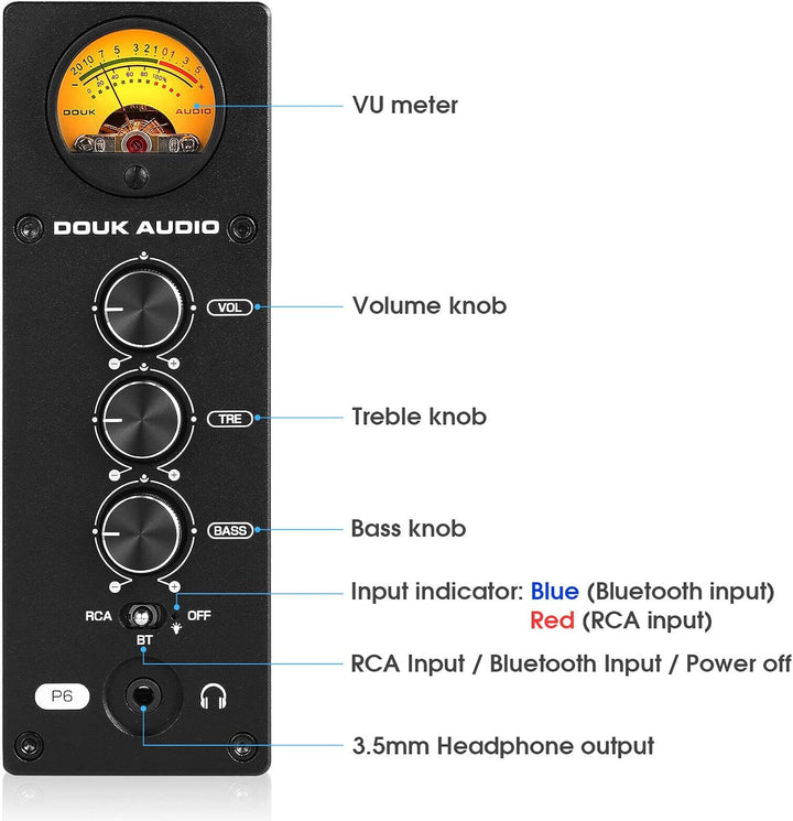 Douk Audio P6 HiFi Bluetooth Röhrenvorverstärker Stereo Audio Verstärker Kopfhörer Verstärker Tube P