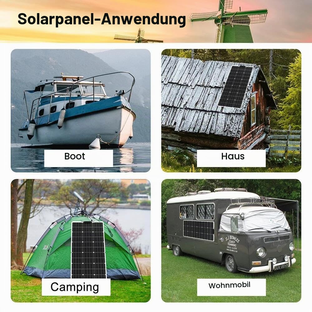 Aysolar 200W 12V Solarpanel Flexibel 2x100W Monokristalline Solarmodul für 12V/24V Batterien Wohnmob
