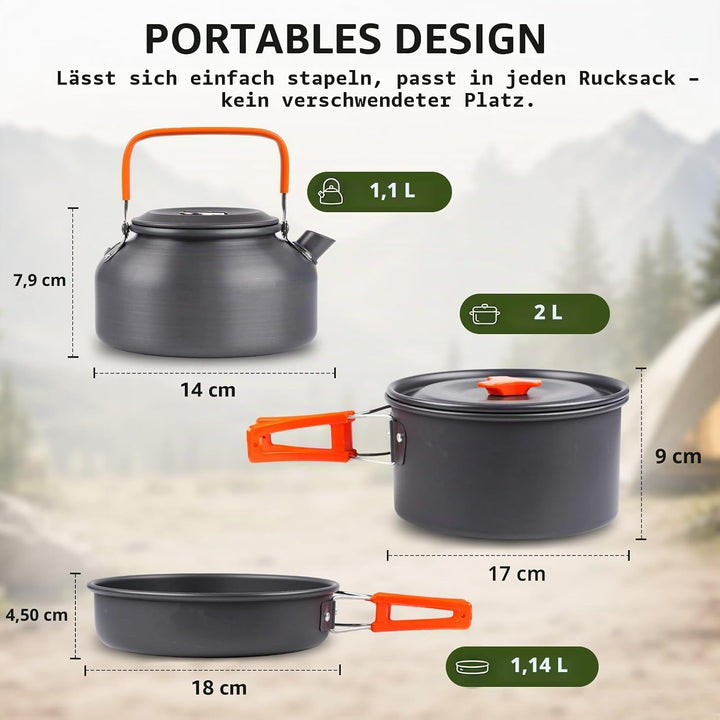 aiGear Camping Kochgeschirr Set/Outdoor Geschirr Set | Camping Topf Kochtopf Tragbar Aluminium | mit