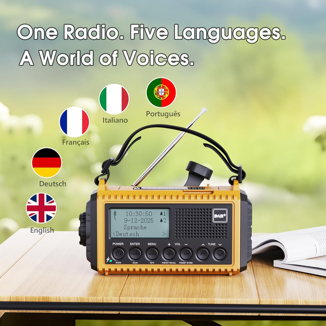Tragbares Radio DAB+/DAB/FM mit 5000mAh Batterie Kurbelradio mit Preset-Funktion Akku Digitalradio m