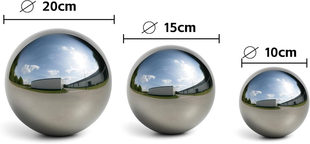 Köhko 3er Gartenkugeln poliert aus hochwertigem Edelstahl 10, 15 und 20 cm Dekokugeln-Set Ø 10-15-20