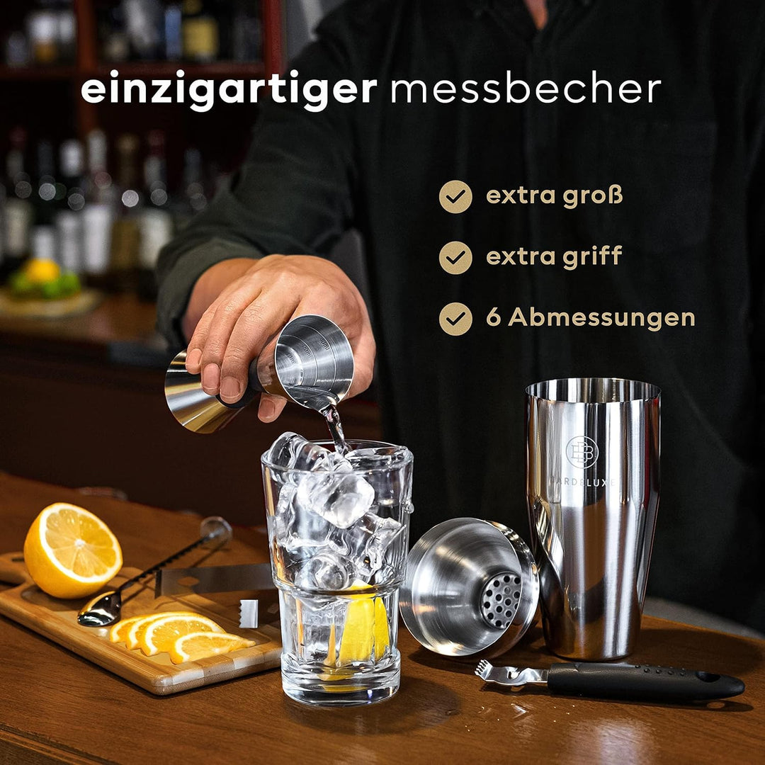 BarDeluxe® Boston Shaker Set 5-teilig, Barkeeper Set, Cocktail Mix Set - 750ml Cocktailshaker Boston