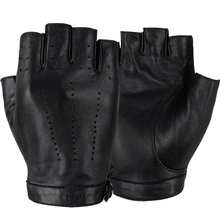 GSG Fingerlose Lederhandschuhe Damen aus echtem Leder Ungefütterte Halbfinger-Fahrhandschuhe aus Sch