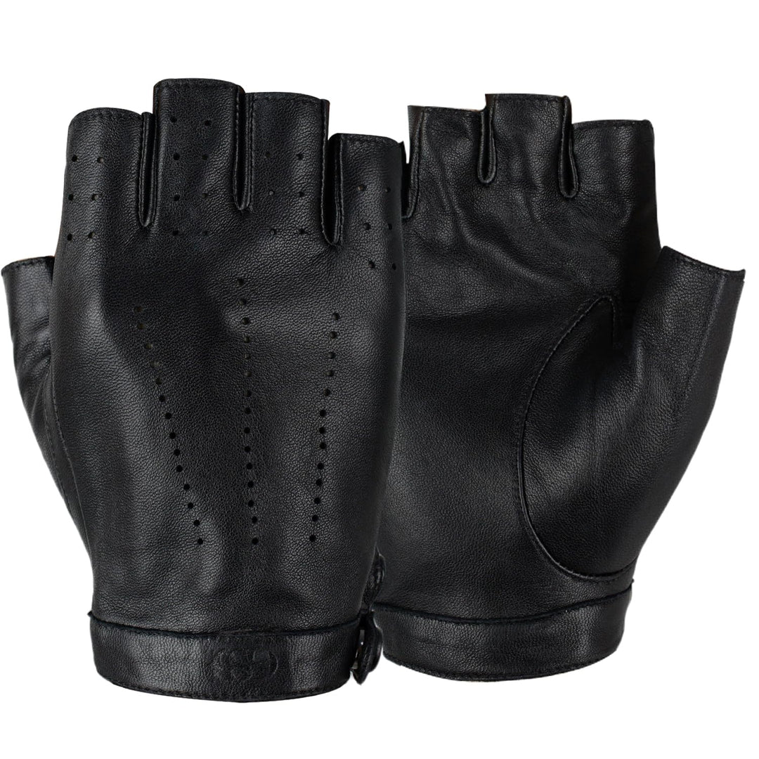 GSG Fingerlose Lederhandschuhe Damen aus echtem Leder Ungefütterte Halbfinger-Fahrhandschuhe aus Sch