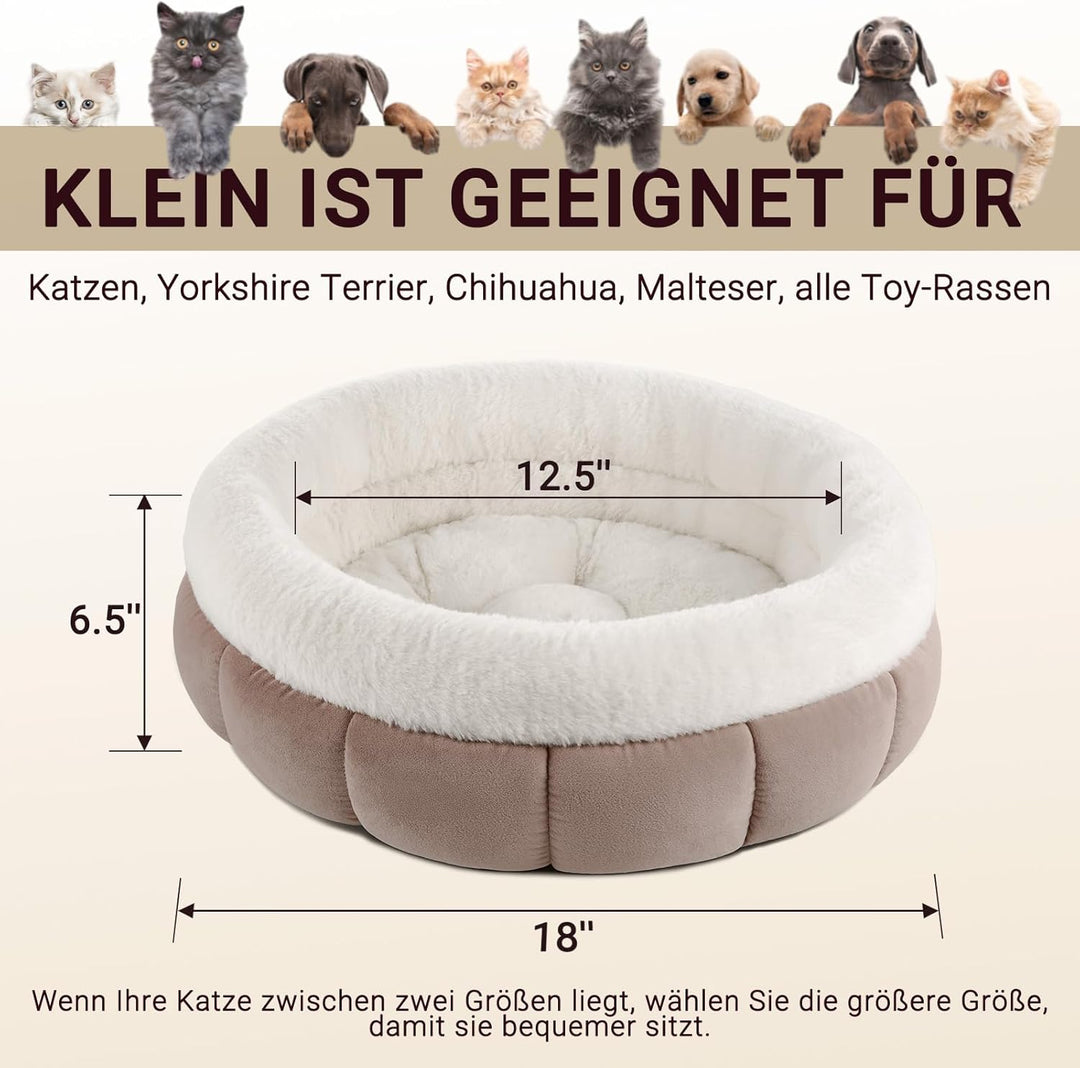 EDMIENS Katzenbett Klein, Katzenbett Flauschig Waschbar, Katzen Bett Indoor, Katzenkissen Braun, Run