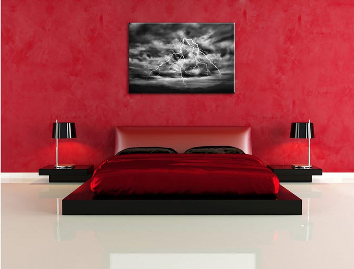 Pixxprint Blitze am stürmischen Himmel/Format: 100x70cm / Leinwandbild fertig bespannt Wandbild Kuns