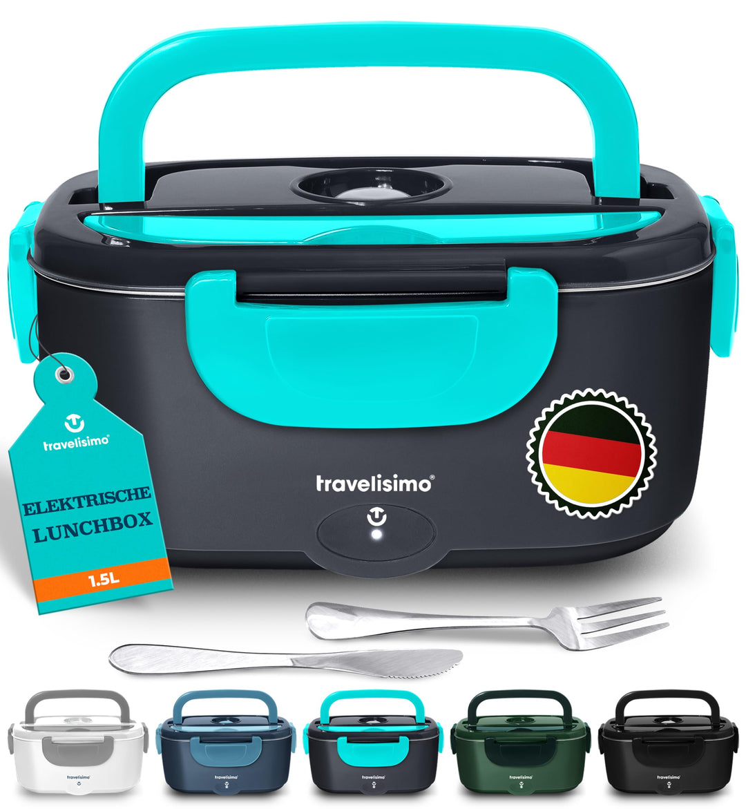TRAVELISIMO Elektrische Lunchbox 80W Beheizbare Lunchbox, 1,5L Heat Box 3-in-1 Electric Lunch Box, W
