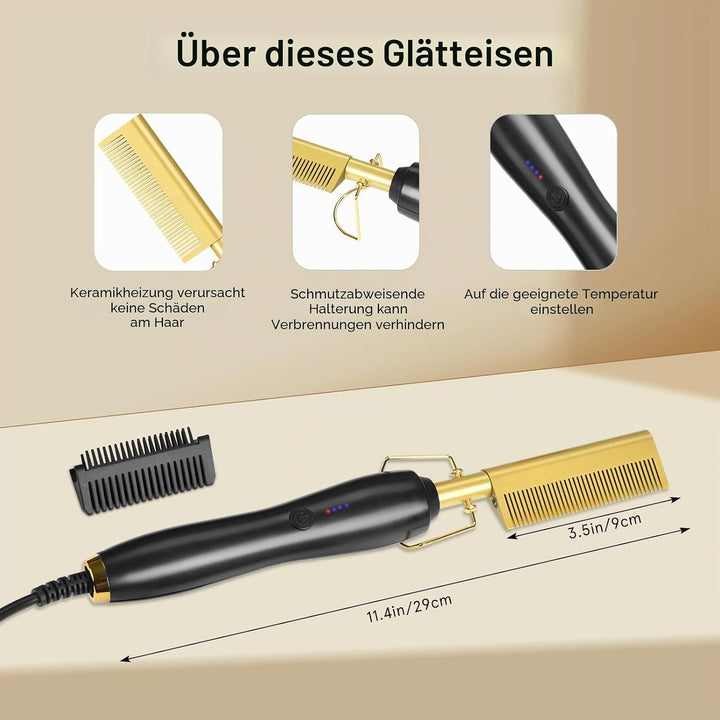 Elektrischer Heisskamm, 2 in 1 Elektrische kamm Haarglätter Glättbürste, 80℃-230℃ Electric Hot Comb