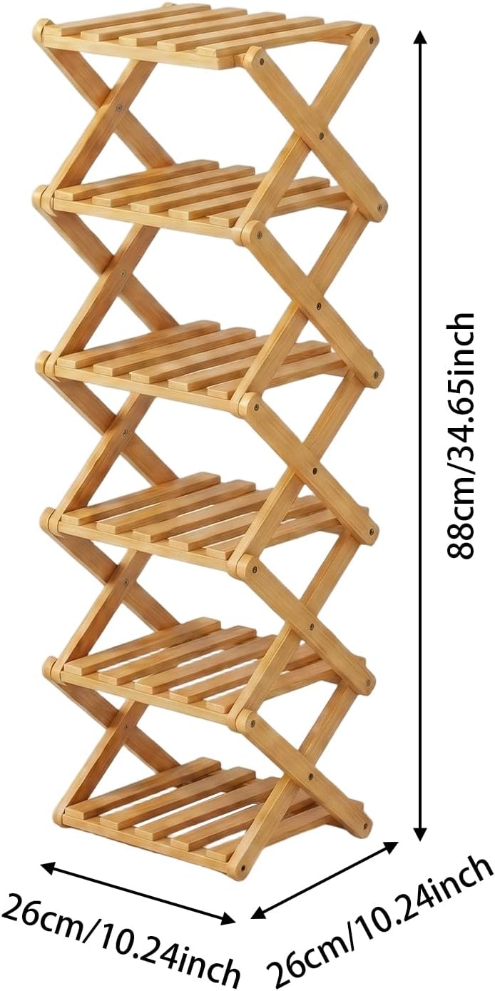 Faltbares Schuhregal Bambus Schmal Ohne Montage 26x26x88cm Natur | Integrierter Klappmechanismus, fe