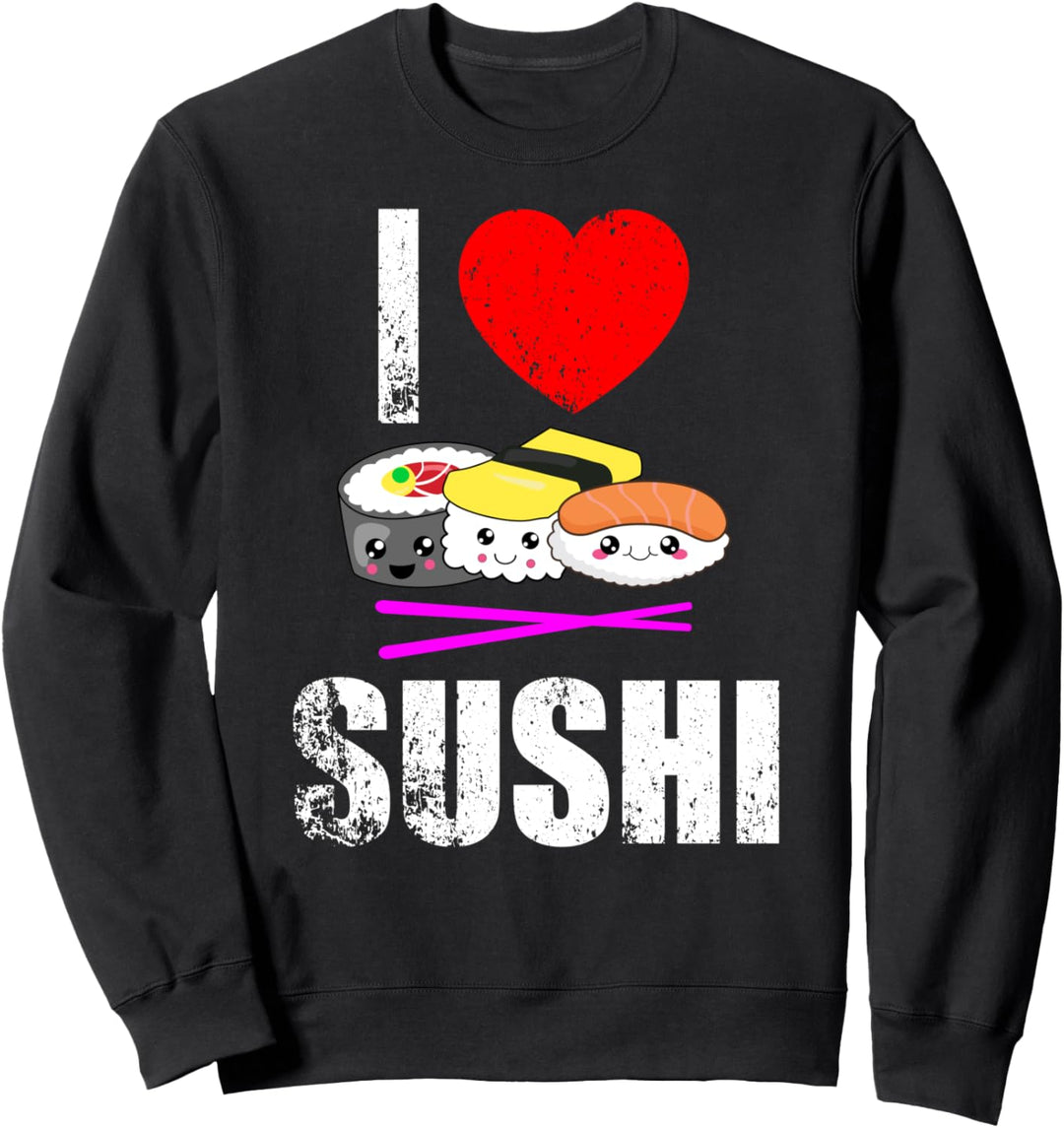 Ich liebe Herz Sushi japanische Feinschmecker Musik Cartoon Sweatshirt