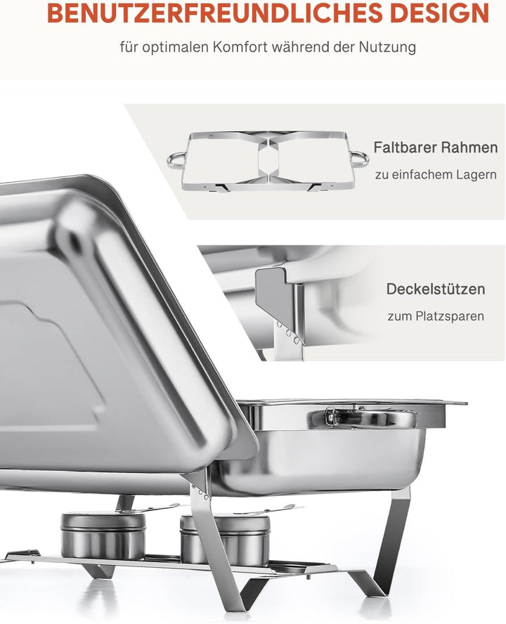 Wilprep Chafing Dish Edelstahl 9L 1/2+1/2 GN-Behälter Buffet-Set Warmhaltebehälter 6 Sets Speisenwär