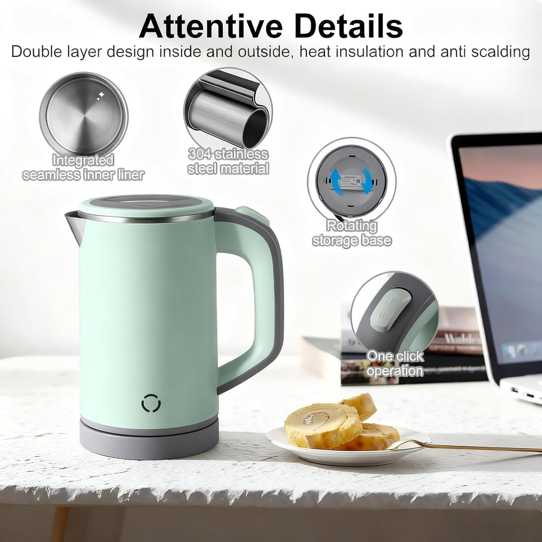 Reise Wasserkocher Edelstahl Klein, 0.8L 5 Minuten Schnelles Kochen Elektrischer Wasserkocher, 600W