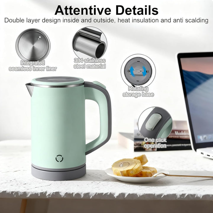 Reise Wasserkocher Edelstahl Klein, 0.8L 5 Minuten Schnelles Kochen Elektrischer Wasserkocher, 600W