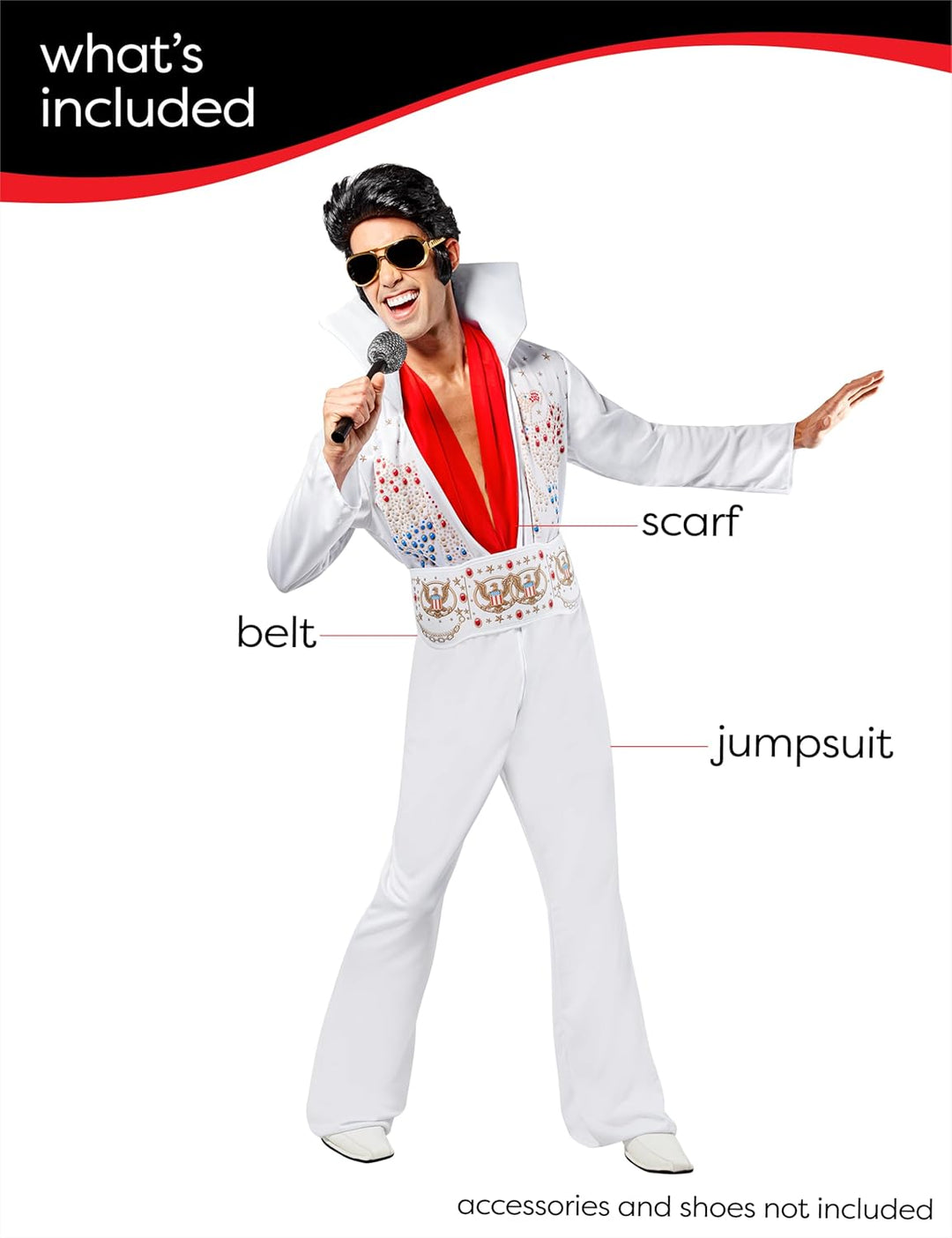 Vegaoo Schickes Elvis Presley-Kostüm für Erwachsene M Weiss/Opulenter Garten, M Weiss/Opulenter Gart