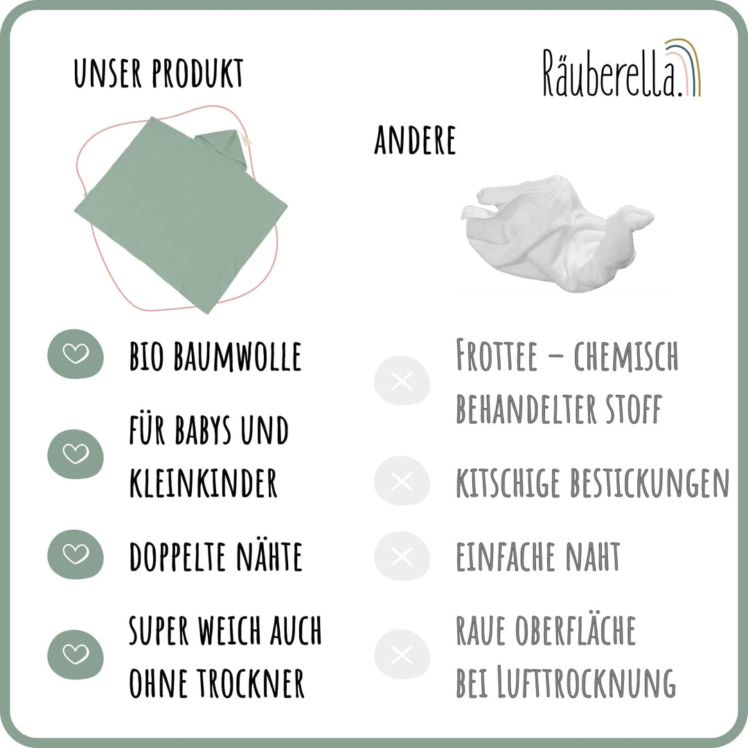 Räuberella® Kapuzenhandtuch-Baby in Mint-Grün I 75x100cm I Musselin-Badetuch-Baby aus 100% Bio-Baumw