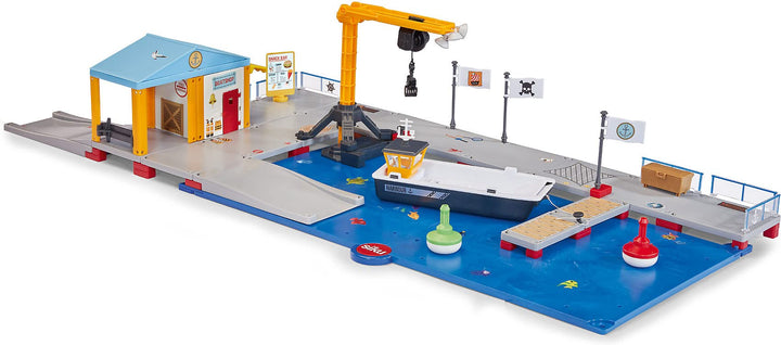 siku 5512, Anlegestelle, Kunststoff, Multicolor, Spielkombination 2 Grundplatten, Arbeitsboot, Bojen