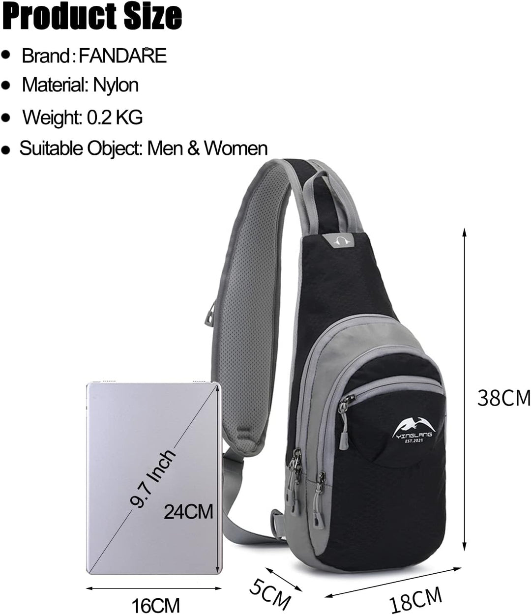 FANDARE Unisex Brusttasche Sport-Schultertaschen Sling Bag Herren Damen Umhängetaschen Crossover Ruc
