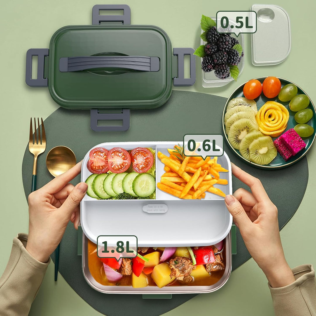 Elektrische Lunchbox 100W, 3-in-1 tragbare beheizte Lunchbox, Herausnehmbare Edelstahl-Brotdose, 12V