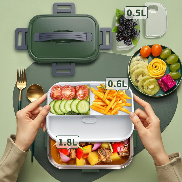 Elektrische Lunchbox 100W, 3-in-1 tragbare beheizte Lunchbox, Herausnehmbare Edelstahl-Brotdose, 12V