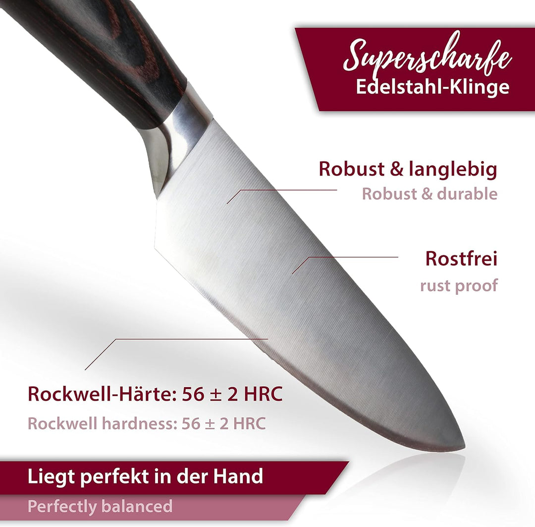 NATUMO Chefmesser Santokumesser, Profi Küchenmesser mit extrem scharfer Klinge, rostfreies Edelstahl