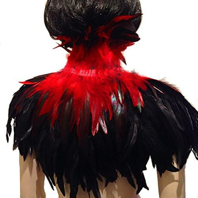 keland Schwarzer Gothic Victorian natürlicher Feder-Kap-Schal-Stola Poncho mit-Kragen Rot, Rot