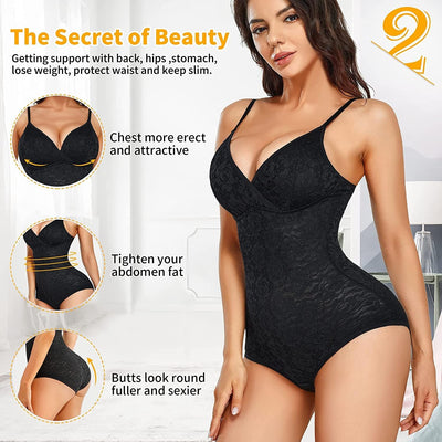Body Shaper Damen Bauchweg Shapewear Miederbody Stark Formend Figurformende Shaping Body mit V-Aussc