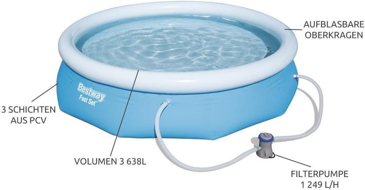 Bestway 57109GS Fast Pool Set mit Filterpumpe GS, 305 x 76 cm 305 x 76 cm Blau, 305 x 76 cm Blau