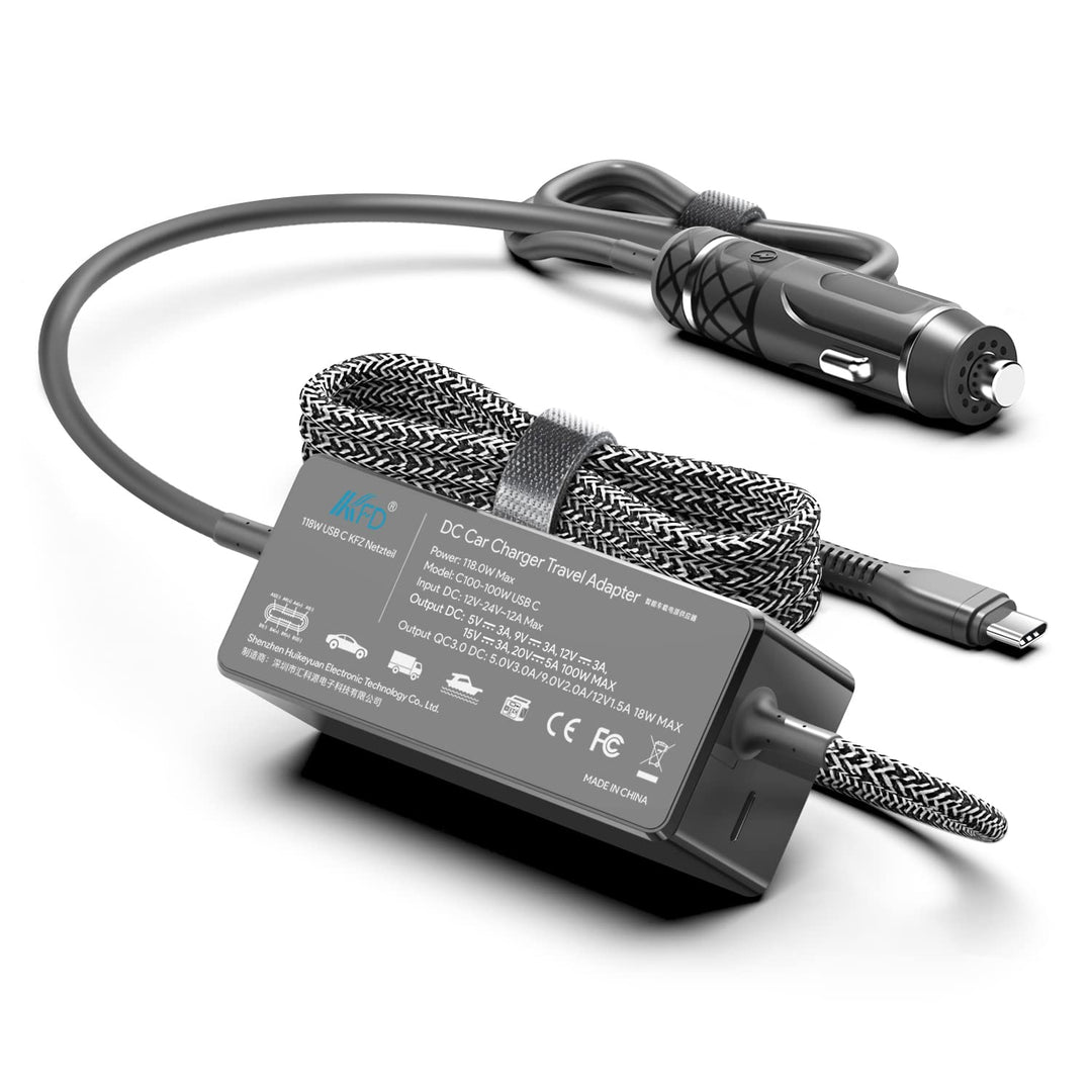 KFD DC 12V-24V KFZ USB C Netzteil Ladegerät für MacBook Pro 16" 15" Air Lenovo Asus ROG Surface Book
