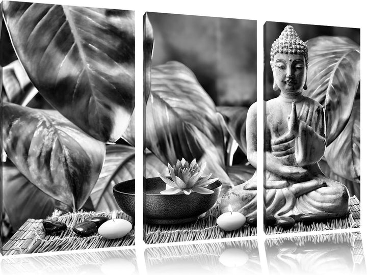 Pixxprint Buddha Statue als Leinwandbild/Grösse: 3 Teilig (120x80) cm/Wandbild/Kunstdruck/fertig bes