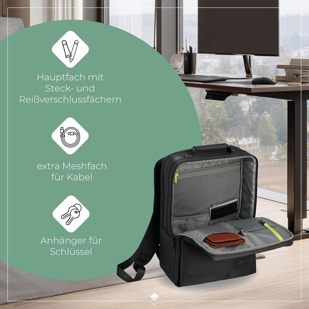 Travelite Handgepäck Rucksack, Laptop Rucksack 15,6 Zoll, WORKFLOW Reiserucksack aus recyceltem Mate