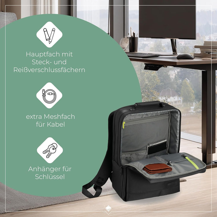 Travelite Handgepäck Rucksack, Laptop Rucksack 15,6 Zoll, WORKFLOW Reiserucksack aus recyceltem Mate