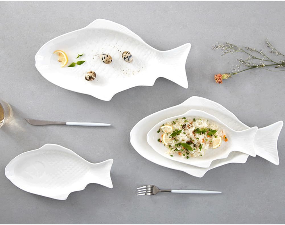 Cabilock Fischteller Keramik Fischplatte Porzellan Servierteller Fischform Lachsplatte Vorlegeplatte