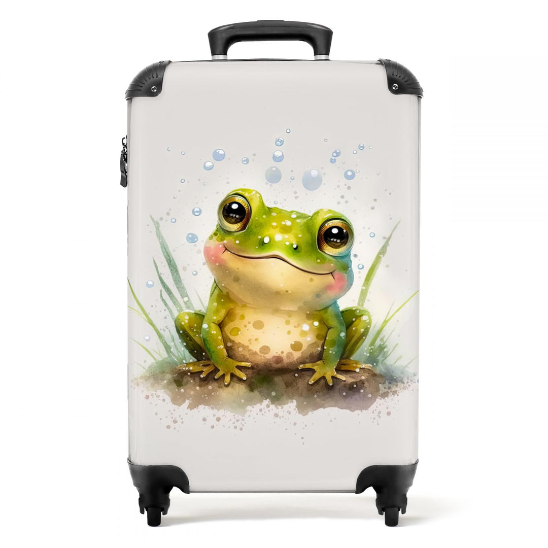 NoBoringSuitcases.com® Koffer Handgepäck Trolley Rollkoffer Kleine Reisekoffer - Frosch - Grün - Aqu