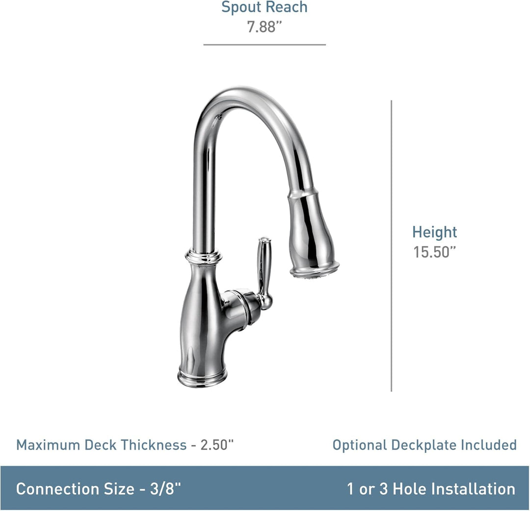Moen 7185 C Brantford one-handle Hohe Arc Pull-Down-Küchenarmatur, chrom Chrome Standard, Chrome Sta