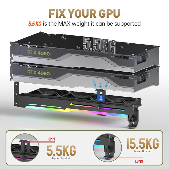 AsiaHorse 80mm PWM PC Gehäuselüfter für Computer Grafikkarte mit Grafikkartenhalterung, 5V 3PIN ARGB