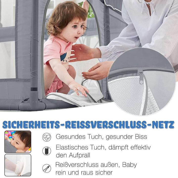Baby Laufstall grosse grau Laufgitter Absperrgitter mit stabilem Saugnapf spielzaun transparent und