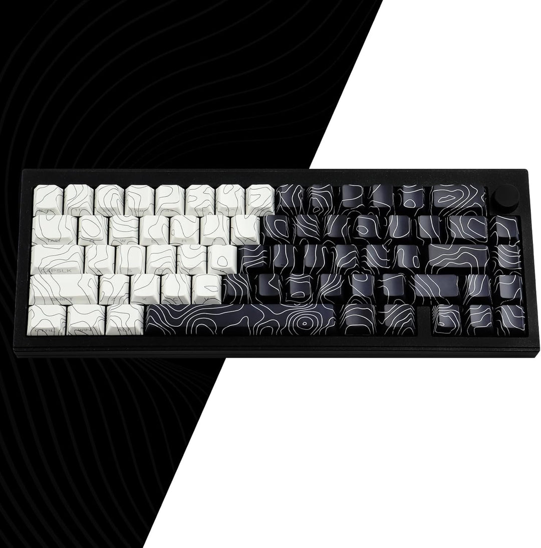 Sunzit Custom Keycaps, Weisse & Schwarz Topographische 131 Tasten PBT Cherry Profil Dye Sublimation