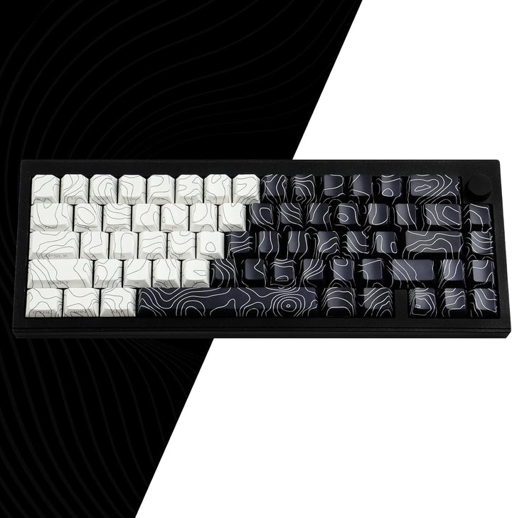 Sunzit Custom Keycaps, Weisse & Schwarz Topographische 131 Tasten PBT Cherry Profil Dye Sublimation
