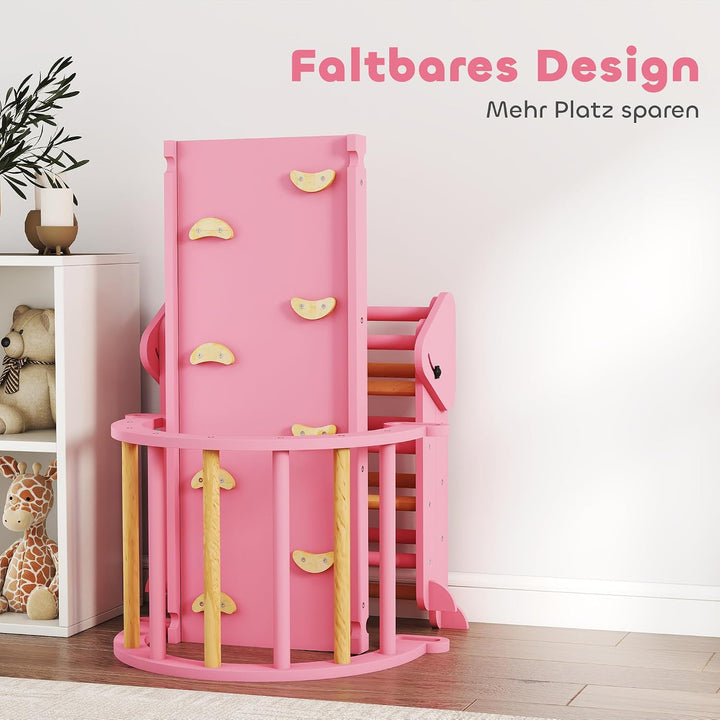 AIYAPLAY 7-in-1 Montessori Klettergerüst Indoor, faltbar Holz Kletterdreieck mit Rutsche, Bogen, Ind