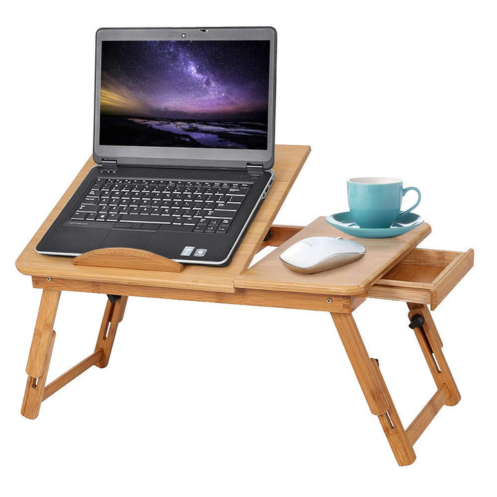 Laptoptisch als Tabletttisch fürs Bett oder Sofa aus Holz, Höhenverstellbarer Laptoptisch mit Schubl