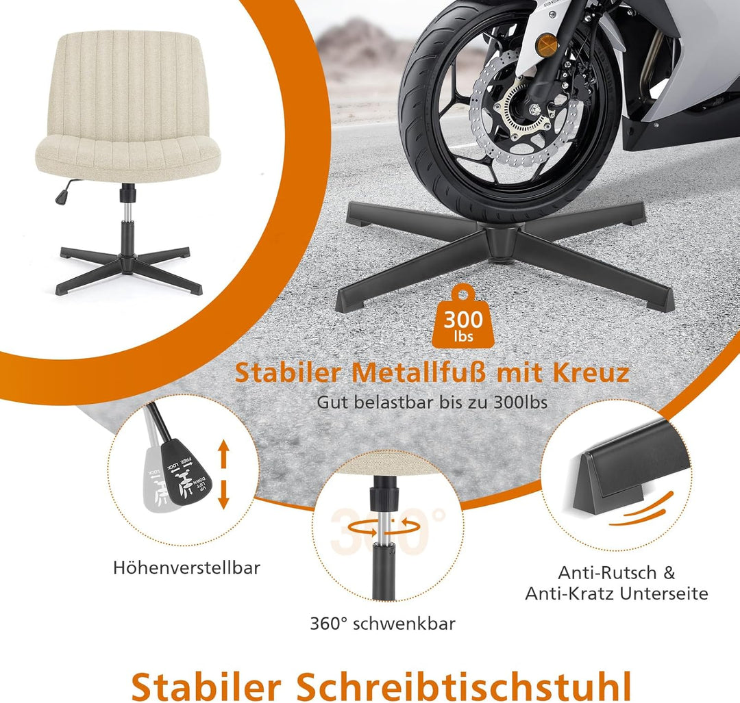 Sweetcrispy Bürostuhl Ohne Armlehnen, Schreibtischstuhl mit Stoffbezug, Lesesessel mit Breiterem Pol