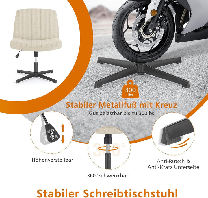 Sweetcrispy Bürostuhl Ohne Armlehnen, Schreibtischstuhl mit Stoffbezug, Lesesessel mit Breiterem Pol